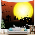 Macro detail of Halloween tapestry featuring spooky forest pumpkin and Happy Halloween text - Orange Pumpkin (9)