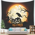 Halloween tapestry with pumpkin silhouette and full moon over a modern gray sofa - Crow and Moon (8)