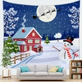Christmas tree tapestry with Nordic snow scene illustration for living room wall decor - 150x100(Peach Skin) / Nordic Cabin In Snow (6)