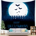 Halloween tapestry with full moon and bats in a modern living room setting - Deep Blue Fence (3)