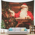 Detail showing Santa Claus wall tapestry with Christmas tree in cozy living room setup - 150x100(Peach Skin) / Christmas Tree Workshop (1)