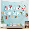 Light blue Christmas wall tapestry with Santa and penguin motifs for festive home decor - Santa and Penguin Style (3)