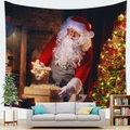Close-up of Santa Claus tapestry on wall showcasing vivid festive workshop pattern - Airplane Model Workshop (5)