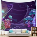 Tapisserie de jungle magique avec champignons lumineux et planètes sur le mur - Tissu Peau de Pêche 100x70cm / Planète Champignon Magique