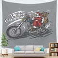 Kerst wandkleed met de Kerstman op een motorfiets in vintage retro-stijl - 100X70 / Punk Harley Kerstman (5)