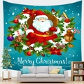 Blue Christmas tapestry featuring Santa Claus with festive wreath and Merry Christmas text - 100X70 / Design 3-Peach Skin
