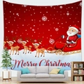 Weihnachts-Wandteppich mit Weihnachtsmann im Schlitten und Rentieren auf Rot - 150x130(Pfirsichhaut) / Roter Schlitten Cartoon (5) / Rot