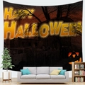 Halloween peach skin tapestry featuring scary castle and glowing pumpkins text - Happy Halloween (2) / 150x100(Peach Skin)