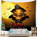 Halloween tapestry with pumpkin, witch, and castle displayed in a modern living room - Classic Halloween Pumpkin Party (1) / 150x100(Peach Skin)