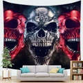 Gotischer Totenkopf Wandteppich in Silber und Rot für moderne Halloween Wanddeko - Dunkle Gothic Dreifache Totenköpfe (10)
