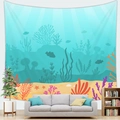 Cartoon ocean coral reef wall tapestry with vibrant sea plants and fish for home decor - Coral Reef & Beach (9) / 100x70cm (Peach Skin)
