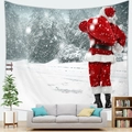 Christmas Santa Claus peach skin tapestry hanging on a wall above a cozy sofa - 150x100(Peach Skin) / Santa Back View Snow Scene (2)