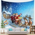 Close-up of Christmas tapestry detail showing Santa Claus and reindeer on a wall - Deep Blue Painted (3) / 100x70(Peach Skin)