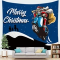 Kerstman op blauwe motorfiets wandkleed van perzik huidstof voor kerstdecoratie - 100X70 / Blauwe Motorfiets Kerstman (12)