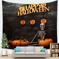 Halloween Pfirsichhaut Wandteppich mit Skelett, Kürbissen und Happy Halloween Schriftzug - 150x100 / Stil 1