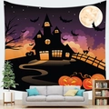 Halloween tapestry with spooky castle and glowing pumpkin for living room wall decor - Purple Castle (1) / 150x100(Peach Skin)
