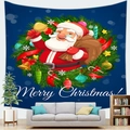 Christmas Santa Claus wall tapestry in navy blue with Merry Christmas text for home decor - 100X70 / Design 12-Peach Skin