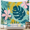 Tapisserie murale tropicale avec hibiscus et feuilles de monstera dans un salon moderne - Style Hibiscus Rose (8)