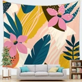 Modern tropical floral tapestry with pink flowers and green leaves hung above a sofa - 150x100(Peach Skin) / Bohemian Art Floral Style (6)