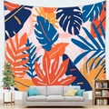Tapisserie murale tropicale aux feuilles de monstera en orange et bleu pour salon - Style Feuille Tropicale Bloc de Couleur Vibrant (11)