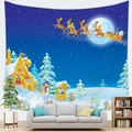 Christmas tapestry featuring Santa Claus, reindeer, and full moon over snowy village scene - Starry Snow Night (2) / 150x100(Peach Skin)