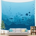 Arazzo marino con sagome di pesci e coralli in varie tonalità di blu profondo - Silhouette Blu Scuro (4) / 150x100cm (Pelle di pesca)