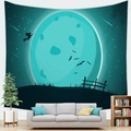 Halloween tapestry with blue-green moon and flying witch silhouette for living room decor - Moonlight Witch Silhouette(9)