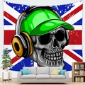 Wandteppich mit Totenkopf, Kopfhörer und britischer Flagge für moderne Deko - Cooler Kopfhörer Totenkopf UK-Flagge (7)
