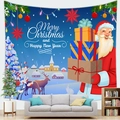 Detailed Christmas wall tapestry featuring Santa and reindeer on a dark blue background - 10 / 100x70(Peach Skin)