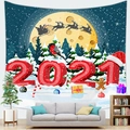 Cozy living room interior showing a Christmas 2021 wall tapestry with Santa and reindeer - 8 / 100x70(Peach Skin)