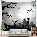 Detail van Halloween-wandtapijt met pompoen en zombie-scène in de woonkamer - Stijl 11