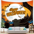 Close-up of Halloween tapestry with spooky pumpkin lamps and Happy Halloween text - Happy Halloween Orange Style