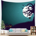 Detail of Halloween tapestry with pumpkin and full moon hanging above a modern sofa - 150x100(Peach Skin) / Creepy Pumpkin Spider Web Style