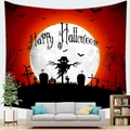 Detail showing Halloween pumpkin scarecrow tapestry as a living room sofa backdrop - 150x100(Peach Skin) / Scary Scarecrow Cemetery Style