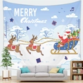 Light blue Christmas tapestry featuring Santa on a sleigh with reindeer and snowflakes - Light Blue Christmas (11) / 100x70(Peach Skin)