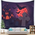 Halloween tapestry with purple mystery castle, graveyard and red moon for wall decor - Purple Castle Moon Style