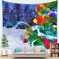 Winter forest Christmas tree tapestry hanging above a modern sofa in a bright living room - Serene Snowy Forest (12)