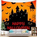 Detail of Halloween tapestry with castle, pumpkin and Happy Halloween text on peach skin fabric - Style 9 (9)