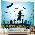 Tapiz de Halloween colgado en sala de estar con diseño de espantapájaros y luna - Estilo 4 (4) / 150x100cm (Tela Piel de Melocotón)