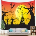 Detalle de tapiz de conejo de Halloween con castillo fantasma y murciélagos en una pared - Estilo 1 (1) / 150x100cm (Tela Piel de Melocotón)