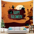 Halloween peach skin tapestry with witch and pumpkin silhouette on orange background - Style 11 (11)