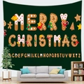 Green Christmas tapestry with gingerbread alphabet and Merry Christmas text for home wall decor - Green Gingerbread Alphabet