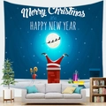 Detailed Christmas wall tapestry featuring Santa and reindeer silhouette in a cozy living room - 150x100cm / Peach Skin / Dark Blue Night Santa