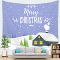 Christmas tapestry with Merry Christmas text and snow house over a modern sofa - 150x100cm / Peach Skin / Purple Christmas Style