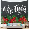 Christmas tapestry with Merry Christmas text and red poinsettias on dark background - 150x100cm / Peach Skin / Black Merry Christmas Text