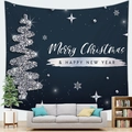 Cozy home interior featuring a navy blue Christmas tapestry above a modern gray sofa - Peach Skin Deep Blue Silver Glitter Tree (Style 10) / 100X70