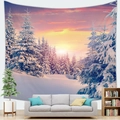 Arazzo da parete con paesaggio innevato al tramonto per decorazione domestica accogliente - 150x100(Pelle di Pesca) / Scena di Neve Tramonto Viola(2)