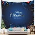 Detail of Christmas tapestry with festive gold lettering and berries in a living room - Peach Skin Deep Blue Gold Text (Style 8) / 100X70
