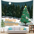 Detail of Christmas wall tapestry featuring a winter forest snow scene and a festive tree - 100x70(Peach Skin) / Warm Winter Night Christmas Tree(10)