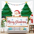 Tenture murale de Noël avec Père Noël et bonshommes de neige décorant un salon cozy - Peau de Pêche Père Noël avec Panneau (Style 6) / 150x100